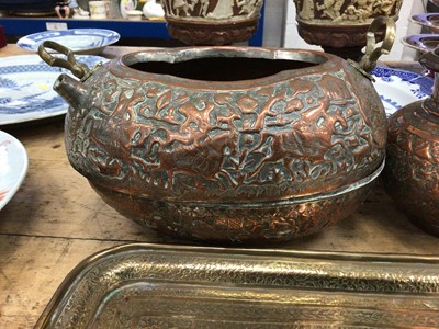 Lot 22 - Three pieces of Middle Eastern relief decorated metal wares