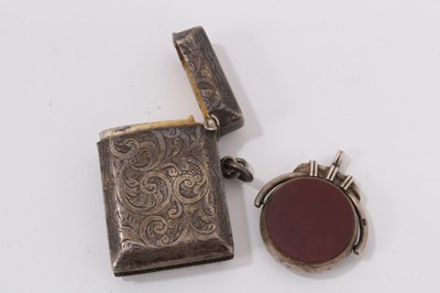 Lot 869 - Silver vesta case, silver mounted rotating hard stone fob, vintage cut throat razor in box and a glass cutter