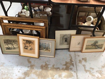 Lot 590 - A group of etchings and other pictures, and two gilt frames