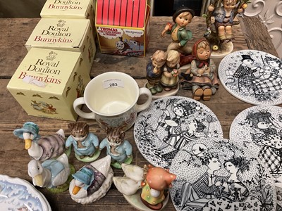 Lot 283 - Collection of Beswick Beatrix Potter figures, Hummel figures, Peter Rabbit plates, Bunnykins, children's ceramics and similar