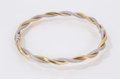 Lot 458 - 9ct white and yellow gold necklace and hinged bangle (2)