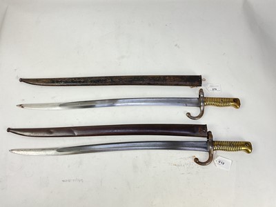 Lot 878 - Two French 1866 pattern Chassepot bayonets with scabbards (2)