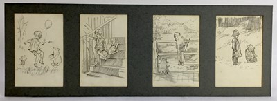 Lot 59 - After Shepherd - four Winnie-the-Pooh pencil drawings, each 14.5cm x 9.5cm, mounted, unframed