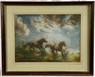 Lot 67 - Ostoya 20th century pastel - horses, 29cm x 39.5cm, framed