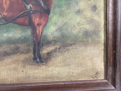 Lot 69 - Late 19th/ Early 20th century oil on canvas - horse and cart, 21.5cm x 29.5cm, framed