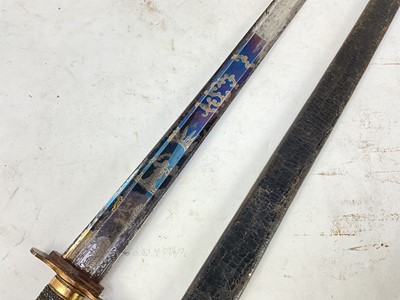 Lot 801 - Rare George III Scottish officer's broad sword with gilt copper mounted cruciform hilt with detachable pommel ( for the fitting of a basket) shagreen grip and old associated gilt copper crossguard....