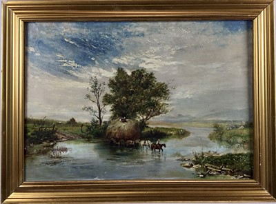 Lot 137 - Richard Sebastian Bond (1808 - 1886) oil on canvas, hay wagon fording 
a river, signed, 34 x 50cm, in gilt frame