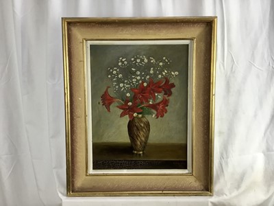 Lot 178 - English School early 20th century, oil on board, still life of flowers in a vase, 44 x 34cm, framed