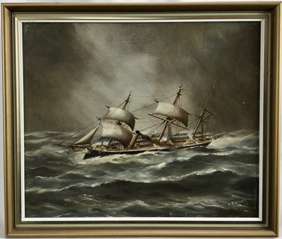 Lot 187 - J.T. Banks, early 20th century on artist board, HMS Swiftsure, signed, 25 x 29cm, framed