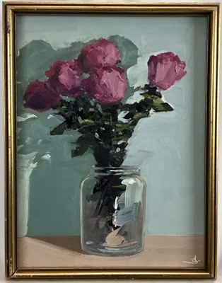 Lot 186 - Vivek Mandalia, Contemporary, oil on canvas, Pink Roses, signed, 39 x 29cm, framed