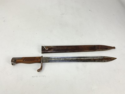 Lot 868 - First World War Imperial German K98/05 ‘Butcher’ bayonet with wooden grips and steel blade stamped F. Herder. ASn, Solingen, Amberg., quillion stamped B5 R1, in steel scabbard.