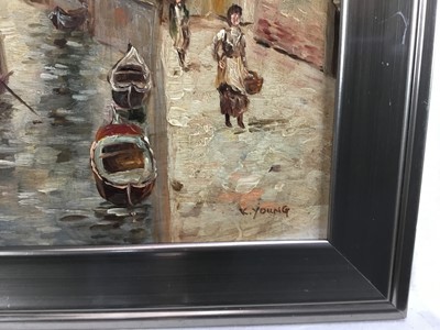 Lot 183 - K. Young (circa 1800), oil on panel, of a Venetian canal scene, signed, 25 x 20cm, framed