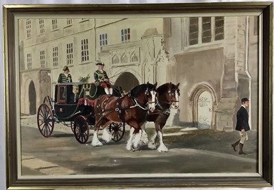 Lot 180 - Penelope Douglas, oil on canvas, The Lord Mayor's Procession Norwich, 
signed, also inscribed verso, 49 x 74cm, framed