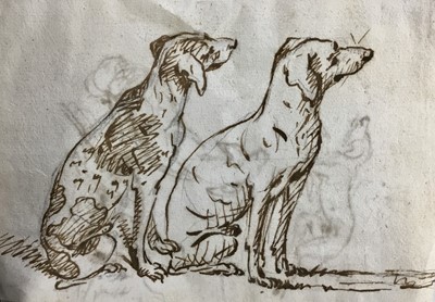 Lot 182 - French School 18th Century, pen and ink studies of dogs, 15 x 14 and 13 x 18cm, one framed (2)