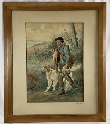 Lot 136 - Charles Churchyard (1841-1929) watercolour, a young gamekeeper, 
signed with initials, 55 x 89cm