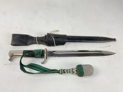 Lot 872 - Second World War Nazi German KS98 dress bayonet with plastic checkered grips and polished steel blade, retaining all original finish, in black painted...