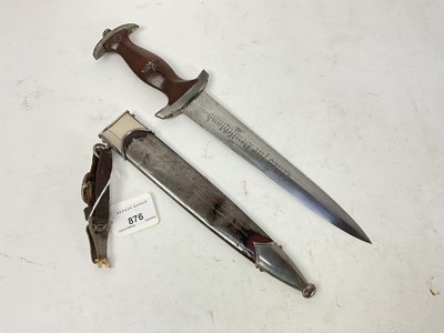 Lot 876 - Second World War Nazi 1933 Model S.A. dress dagger, the blade etched 'alles für Deutschland', and marked RZM M7/33 1940, in scabbard with traces of original brown finish, with nickel and leather ha...