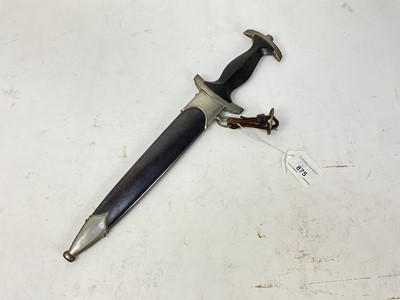 Lot 875 - Scarce Nazi SS model 1933 dress dagger, with ebonised wood grip and nickel plated fittings - the crossguard marked with 'I', the blade etched 'Meine Ehre heist True' and Rich Herder Solingen, retai...