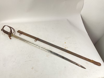 Lot 806 - Victorian 1822 Pattern Light Cavalry officer's Wilkinson Patent solid hilt sword with regulation three bar guard, etched blade with crowned VR cipher and Officers name 'A.D.Phelps' in steel scabbard