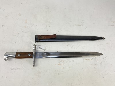 Lot 883 - Swiss 1889 Pattern Schmid-Rubin rifle bayonet, stamped 289489 to crossguard with steel blade stamped Waffenfabrik Neuhausen, in blued steel scabbard.