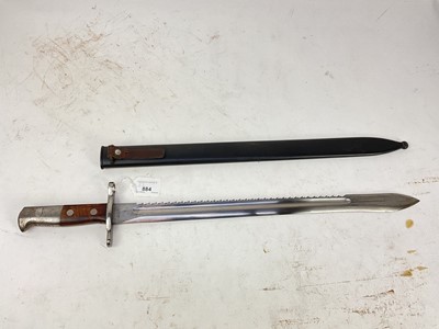 Lot 884 - Swiss 1889 pattern Schmid-Rubin sawback bayonet, the polished steel blade (retaining almost all original finish) stamped Elsener Schwyz with blued steel scabbard.