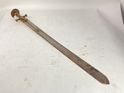 Lot 835 - Fine 18th century Indian Khanda sword with gold damascened steel hilt