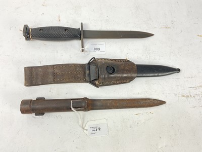 Lot 889 - American M7 bayonet, no scabbard together with a NATO FN FAL bayonet in scabbard with leather frog (2).