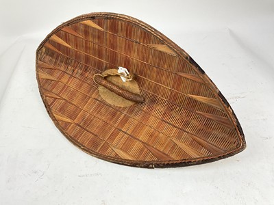 Lot 843 - 20th century Ugandan Ganda shield with woven and wooden frame with hide borders. 75 cm high