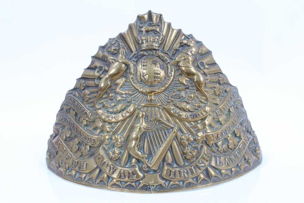 Lot 797 - Victorian brass Fifth Royal Irish Lancers Lance cap plate.