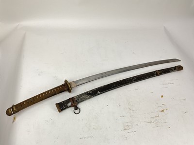 Lot 847 - Japanese Officer's Katana sword with curved blade (un-signed) and retaining much original polish, regulation military mounts and scabbard. The blade 68cm