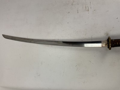 Lot 847 - Japanese Officer's Katana sword with curved blade (un-signed) and retaining much original polish, regulation military mounts and scabbard. The blade 68cm