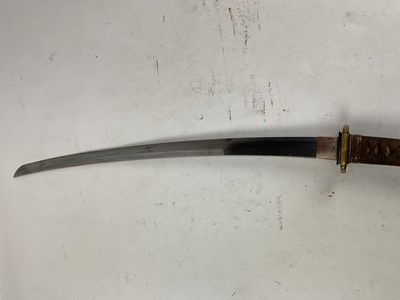 Lot 847 - Japanese Officer's Katana sword with curved blade (un-signed) and retaining much original polish, regulation military mounts and scabbard. The blade 68cm