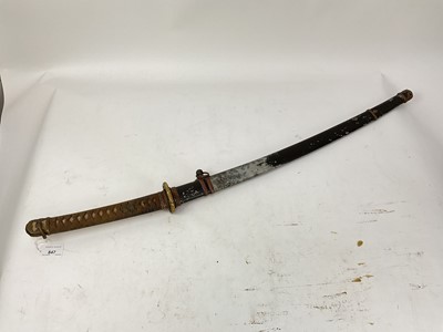 Lot 847 - Japanese Officer's Katana sword with curved blade (un-signed) and retaining much original polish, regulation military mounts and scabbard. The blade 68cm