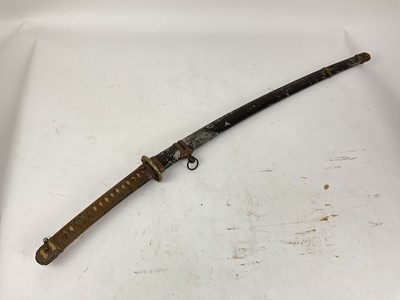 Lot 847 - Japanese Officer's Katana sword with curved blade (un-signed) and retaining much original polish, regulation military mounts and scabbard. The blade 68cm