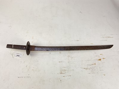 Lot 848 - 18th/19th century Japanese Wakizashi sword, un-signed, with iron tsuba, mounts and scabbard lacking. 58cm overall