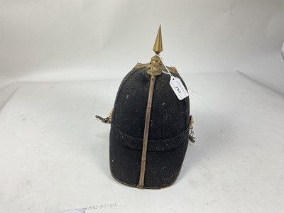 Lot 793 - Late Victorian/Edwardian Essex Regiment other ranks blue cloth helmet, the helmet plate missing, with brass spike and chin chains, with original silk and leather lining, Hawkes & Co makers stamp...