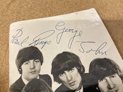 Lot 198 - Beatles photo with facsimile signatures, together with miniature album of folding stamps
