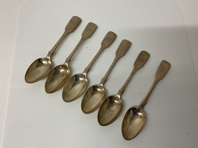 Lot 52 - Set of six Victorian silver fiddle pattern teaspoons, (London 1872), all at 4.8ozs