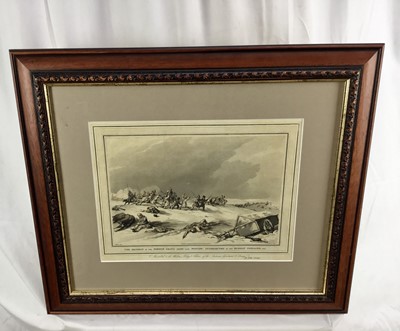 Lot 146 - Antique military engraving in glazed frame - 'The Retreat of The French Grand Army from Moscow, Intercepted by the Russian Cossacks'