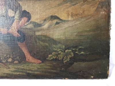 Lot 91 - Italian school oil on canvas - man with his dog, 38cm x 53cm, unframed