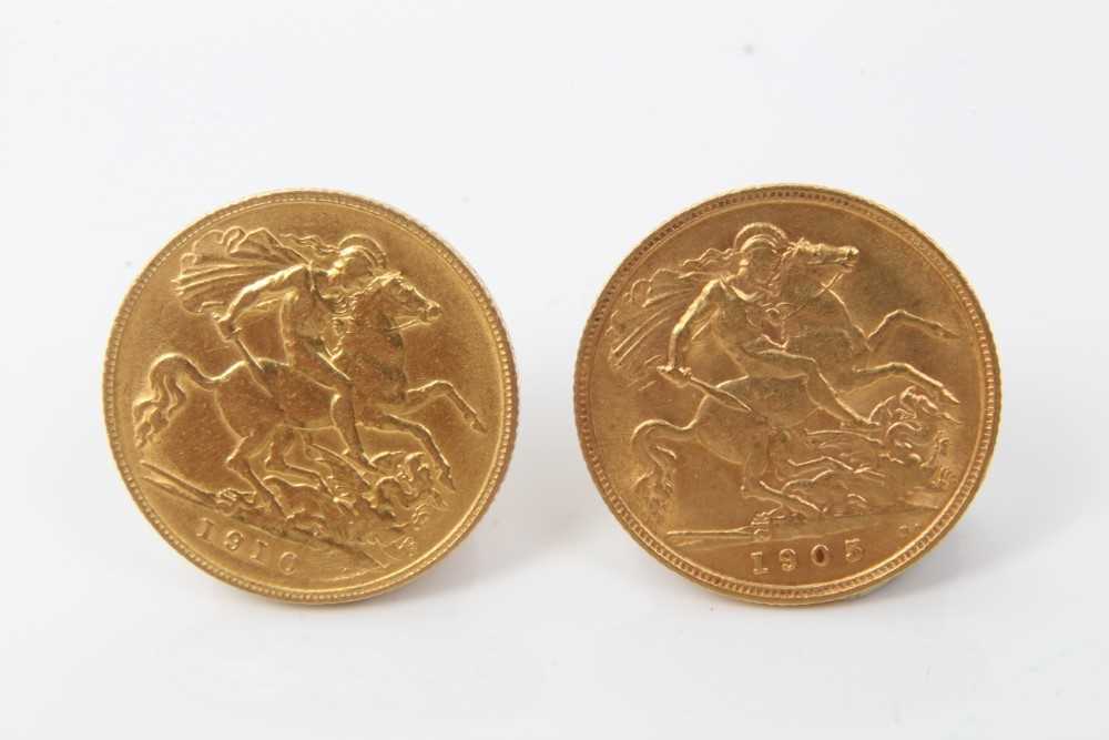 Lot 31 - G.B. - Gold Half Sovereigns Edward VII 1905 GF & 1910 F (2 coins)