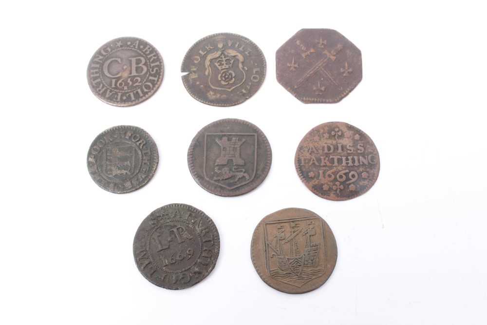 Lot 36 - G.B. - Mixed 17th century tokens to include Dorset Lyme Regis Farthing 1669 VF, Weymouth Farthing 1669 GVF, Norfolk Diss Farthing 1669 VG, Norwich Farthing 1667 AF, Yarmouth Farthing 1667 F, Northa...