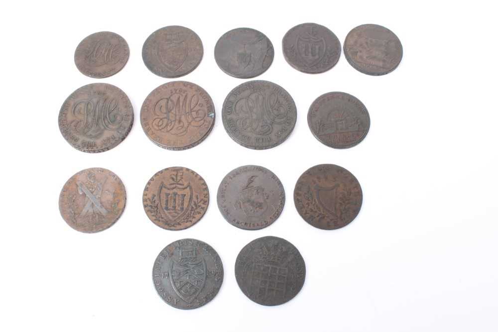 Lot 39 - G.B. - Mixed Ireland, Scotland and Wales 18th century copper tokens (N.B. Mixed denominations and grades F-EF) (15 coins)