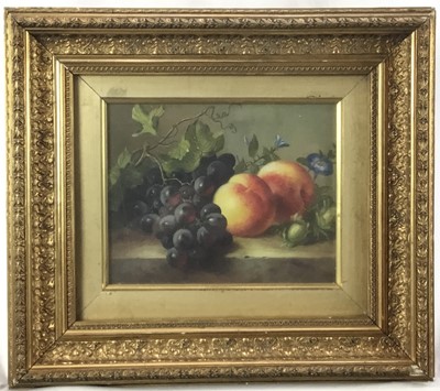 Lot 96 - Follower of Edward Ladel oil on canvas laid on board - still life with peaches, 19cm x 24cm, framed