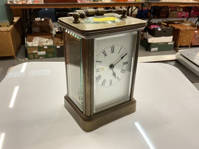 Lot 510 - French brass carriage clock with white enamel dial