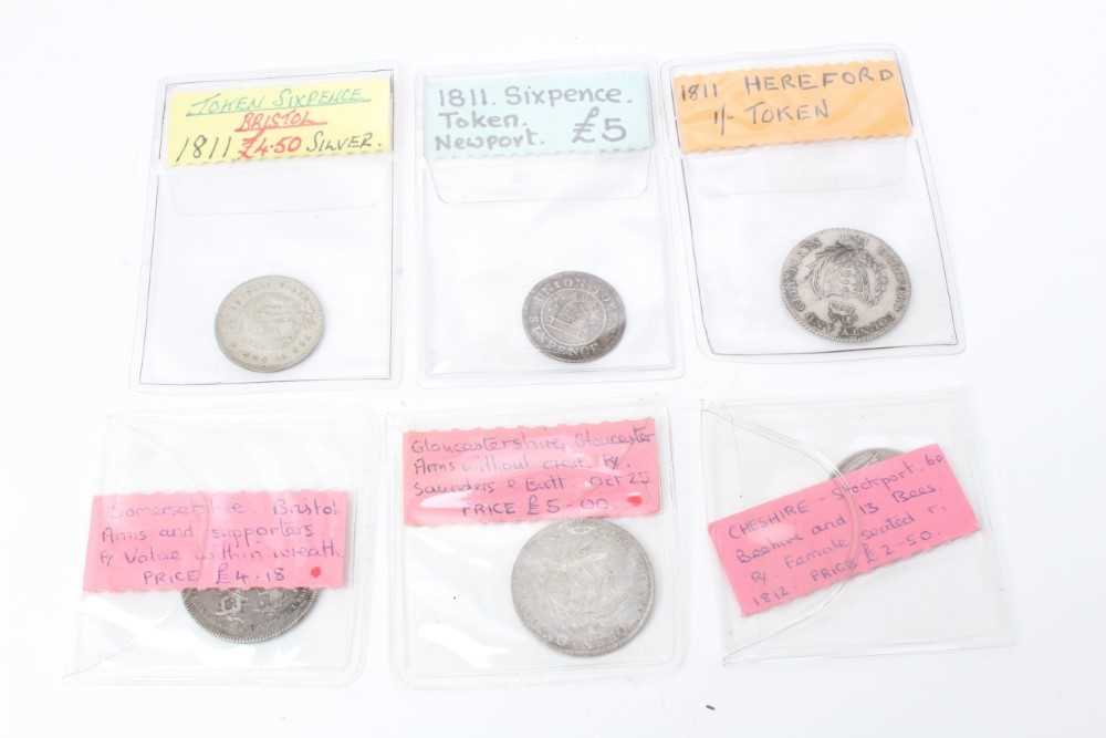 Lot 42 - G.B. - Mixed 19th century silver tokens to include issues from Bristol, Gloucester, Hereford, Newport and Stockport (N.B. Mixed grades VG-VF) (6 coins)