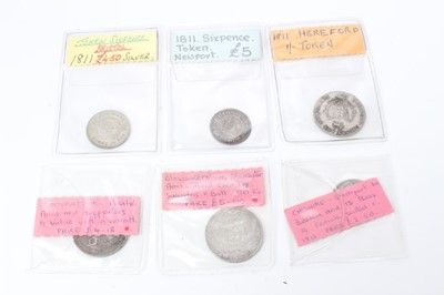 Lot 42 - G.B. - Mixed 19th century silver tokens to include issues from Bristol, Gloucester, Hereford, Newport and Stockport (N.B. Mixed grades VG-VF) (6 coins)