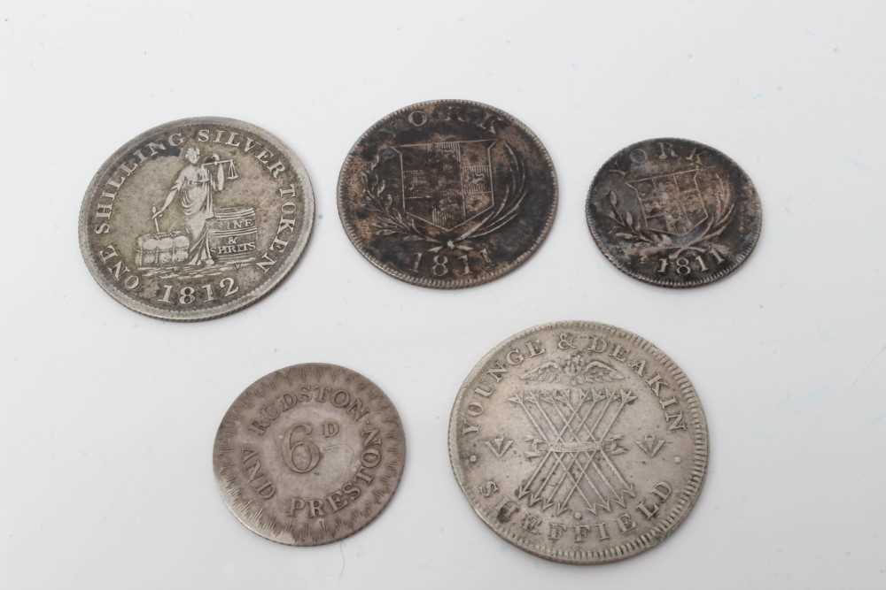 Lot 43 - G.B. - Mixed Yorkshire 19th century silver tokens to include issues from Bradford, Hull, Sheffield and York (N.B. Mixed grades AF-VF) (5 coins)