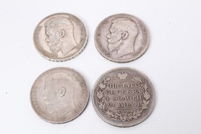 Lot 46 - Russia - Mixed silver Roubles to include Alexander I 1816 VG and Nicholas II 1898 x 3 F-VF (4 coins)