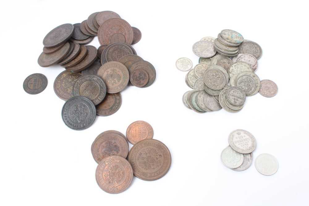Lot 49 - Russia - Mixed 19th -20th century Nicholas II silver and copper coins (N.B. Various denominations & grades) (98 coins)